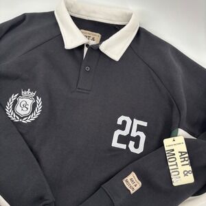 NEW Fleece Factory Art & Motion Mens Rugby Sweatshirt Large Black Green Crest 25